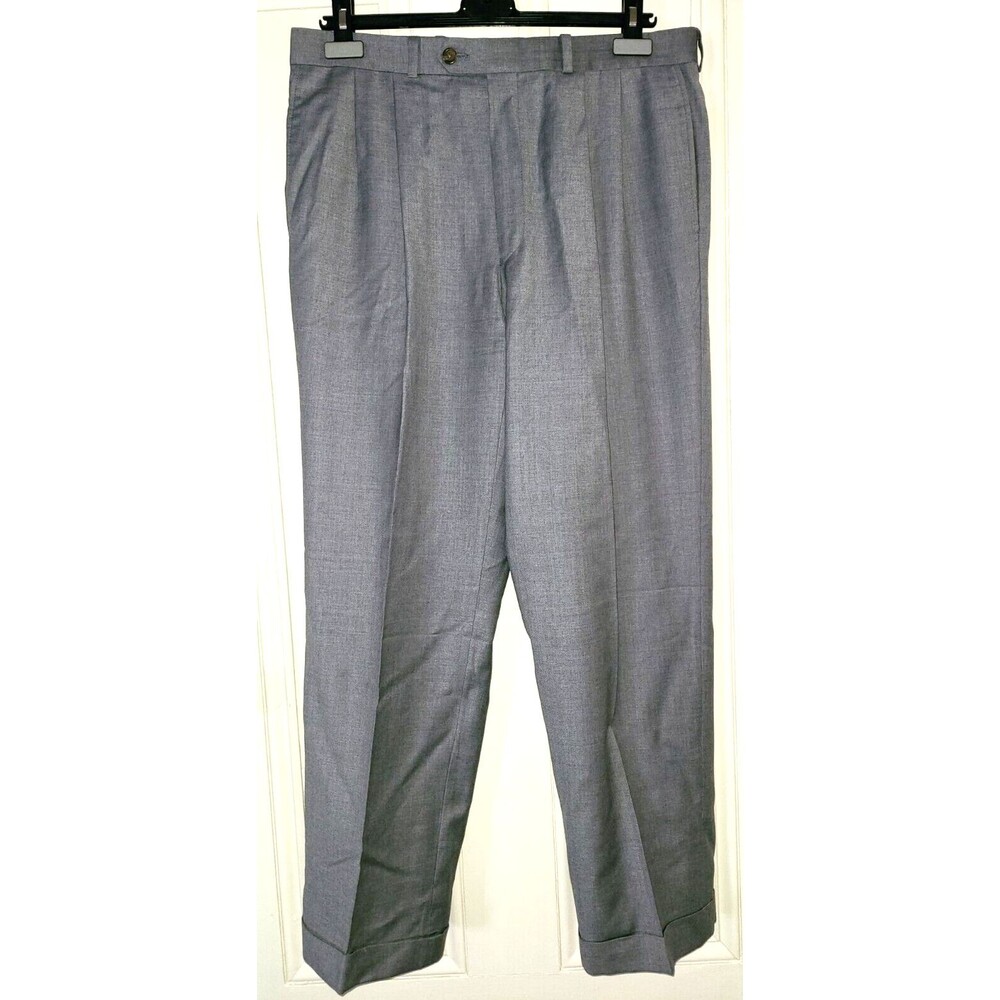 Vtg Lauren Ralph Lauren gray wool cashmere pleated trousers w cuff, men's 34